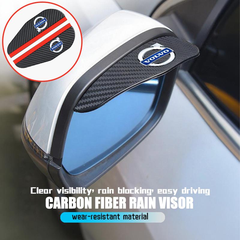 2PCS Car Logo Rearview Mirror Rain Brow Carbon Fiber Eyebrow Rain Cover For Volvo V40 V60 C30 C70 S60 S80 S90 XC40 XC60 XC70 JL0