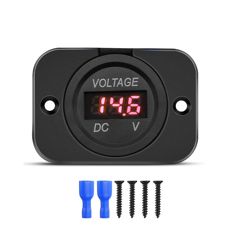 Digital Voltage Meter DC 12-24V Waterproof Round Meter Car Voltmeter with LED Digital Display Panel for Car Motorcycle Boat RV