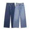 Women's Double Breasted Pants with High Waist and Wide Legs, Jeans