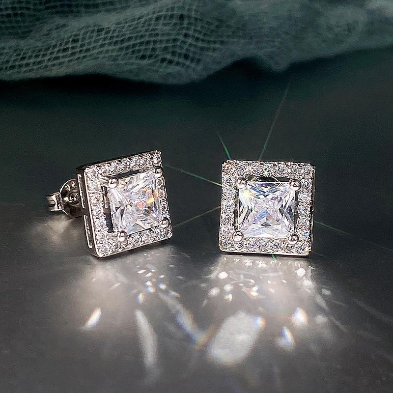 Huitan Luxury Princess Cut CZ Stud Earrings Color Accessories for Lady's Vintage Party Elegant Versatile Women Earrings