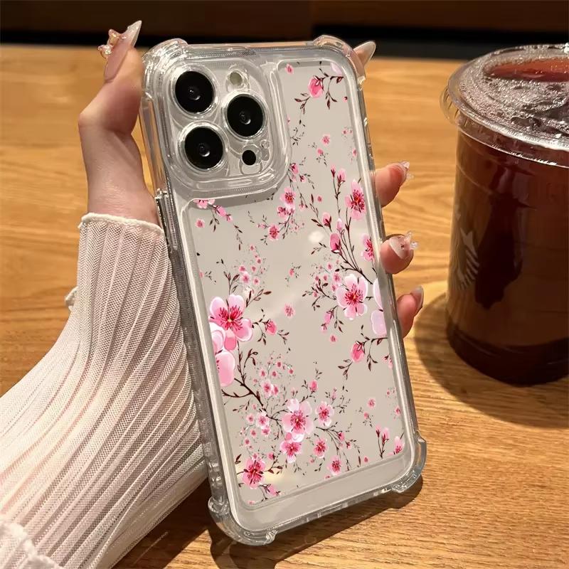 Милые Цветы Прозрачный Чехол Для Телефона Для iPhone 17 16 15 14 13 12 11 Pro Max 17 Air 14 15 Plus X XR XS Ударопрочный Силиконовый чехол