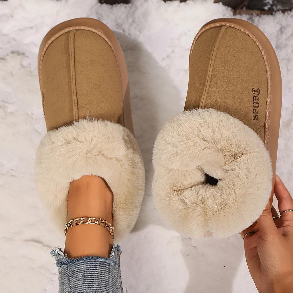 Anti-slip Thick Plush Snow Boots Women Faux Suede Platform Fur Winter Boots Woman Slip On Warm Cotton Padded Shoes Female 45