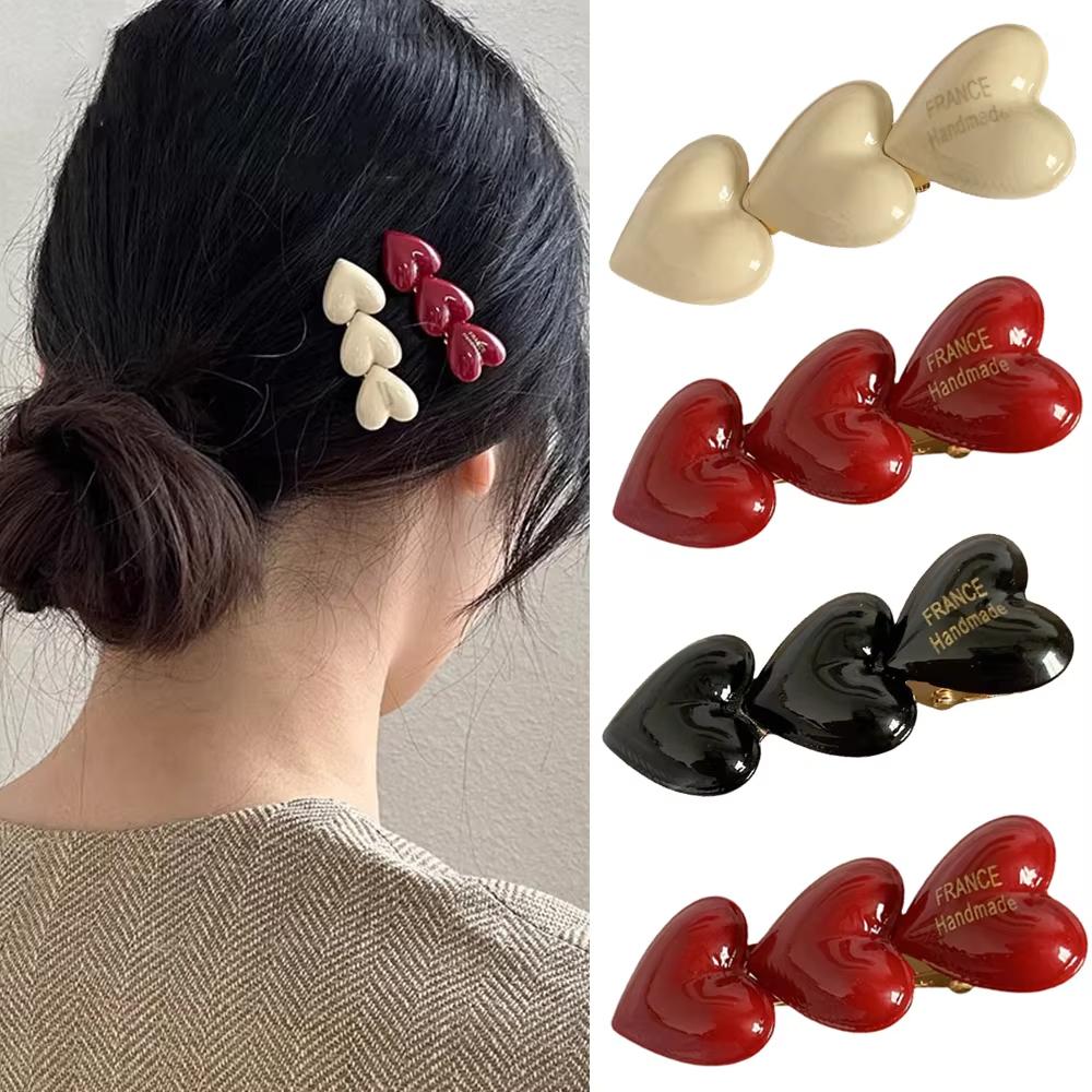 Wine Red Hair Clip Peach Heart Girls Hairpins Fashion Duckbill Clip for Women Girls