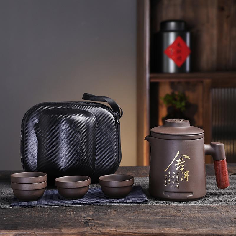 Purple sand outdoor travel tea set, light luxury portable large-capacity express cup, corporate business gift print