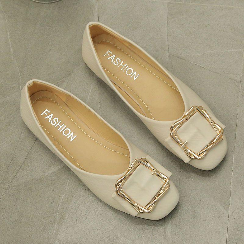 Women's Flat Shoes Spring and Autumn Square Toe Slip-on Ladies Footwear Cheap Clearance Stylish Korean Style Comfortable 39 Shoe