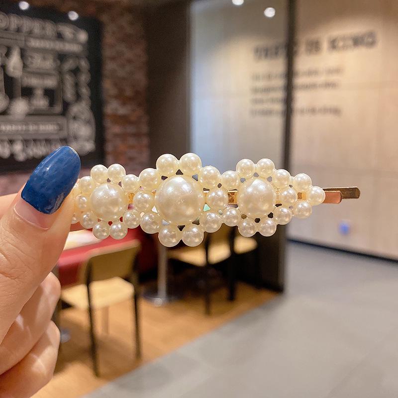 Корейская шпилька для волос со стразами и жемчугом для женщин: Элегантная боковая заколка для челки