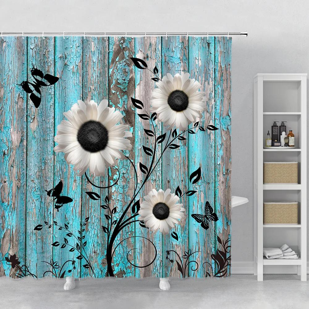 Набор штор для душа с цветами Орхидея Бирюзовый Роза Растение Цветочный Принт Листья Декор для ванной Тканевая занавеска для ванны Аксессуары для ванны Крючок