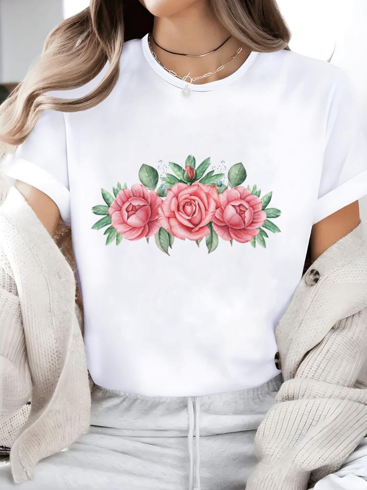 (Азиатский размер) Повседневный женский топ Футболки Мода Круглый вырез Женская одежда Сладкий стиль Милый принт Короткий рукав Графическая футболка