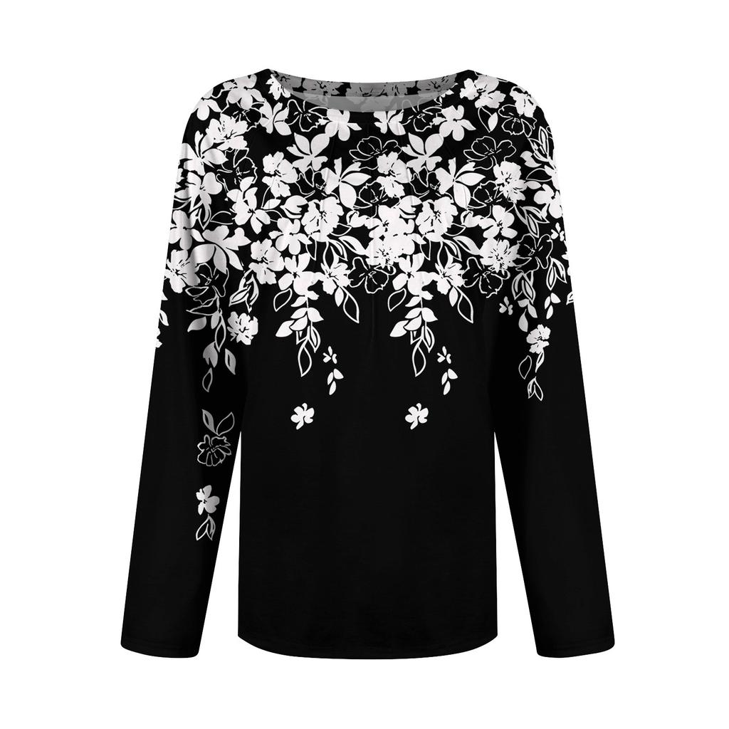 Женский плиссированный топ с длинными рукавами, поясом, цветочным принтом и круглым вырезом