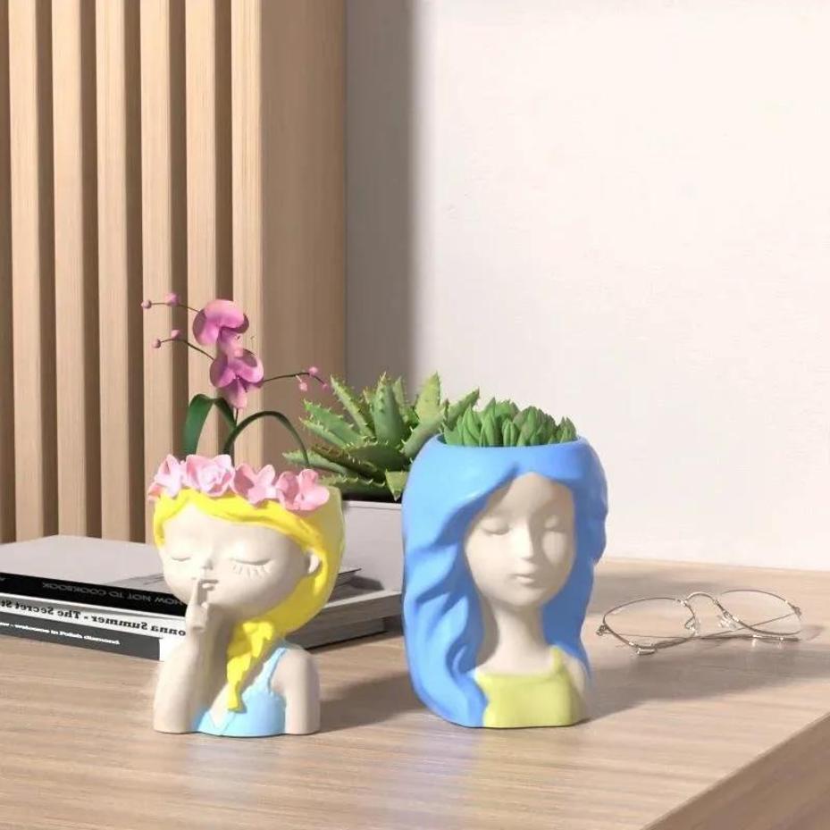 1 шт. Силиконовая форма 3D Милая Девочка Горшок для цветов Форма DIY Ручная работа Гипс Свеча Кристалл Эпоксидная смола Форма Для декора дома