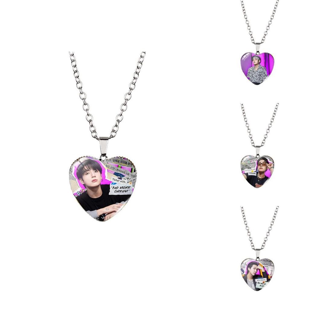 Ожерелье в форме сердца BTS для фанатов, уникальная подвеска из сплава с сверкающими драгоценными камнями