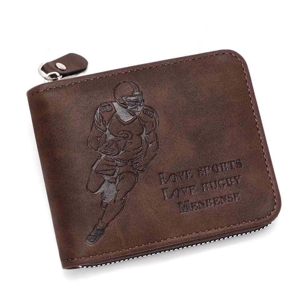 European-American Retro Men's Tri-fold Rugby Wallet with Chain and Multi-card Holder