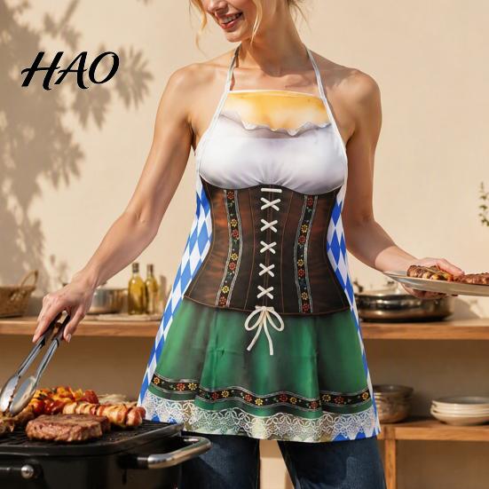 Fun Party Costume Accessories for Adults Funny Bavarian Beer Festival Apron, 3D Digital Print Polyester Kitchen Bib, Oktoberfest Aprons And