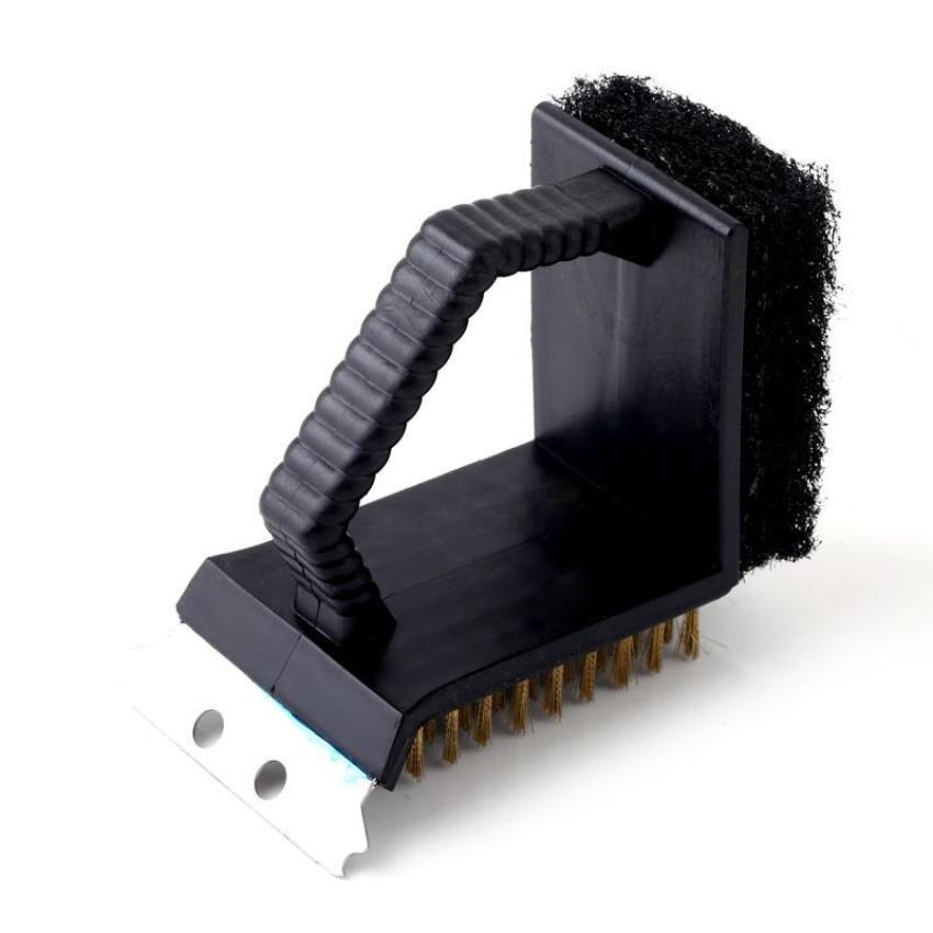 3 In 1 BBQ Triple Barbecue Grill Brush Copper Steel Cleaning Brushes Barbeque Cleaner Kitchen