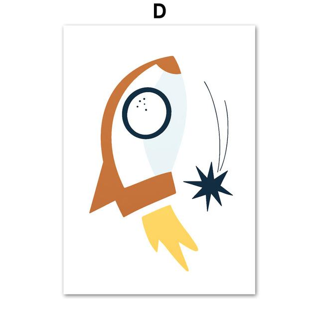 Космическая ракета, планета, звезда, мультяшный алфавит, цитаты из снов, художественная картина на холсте, плакаты на скандинавскую тему, принты, настенные панно, декор для детской комнаты, без рамки
