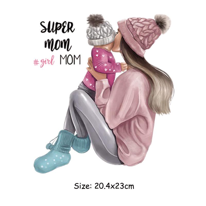 DIY Heat Transfer Patches Mom Girl Boy Printing Patches On Clothes Super Mom Dad Queen Stickers On T-shirt Dresses Jeans