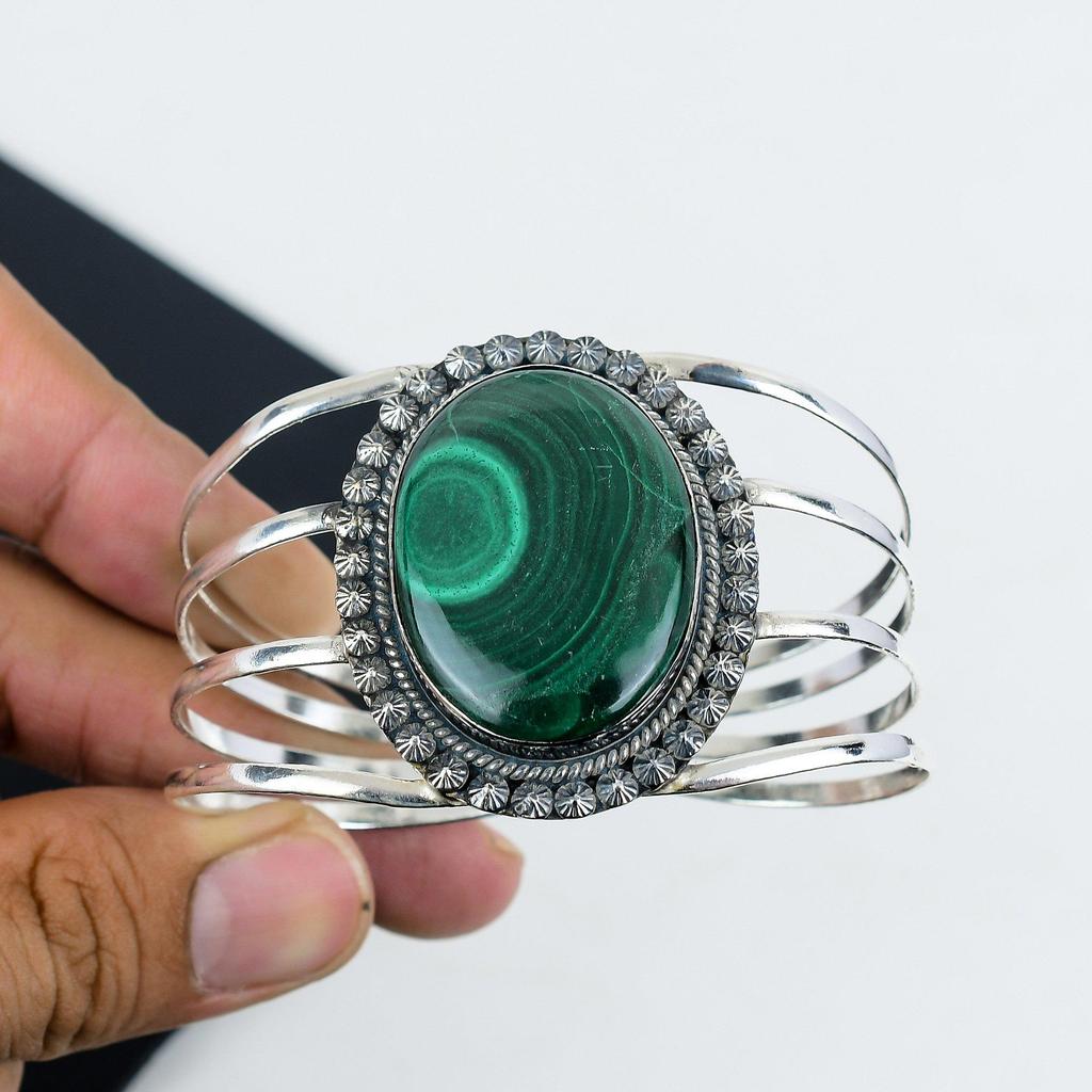 Браслет-манжета из натурального малахита, стерлингового серебра 925 пробы, браслет из малахита, для жены, браслет унисекс, подарки на День матери