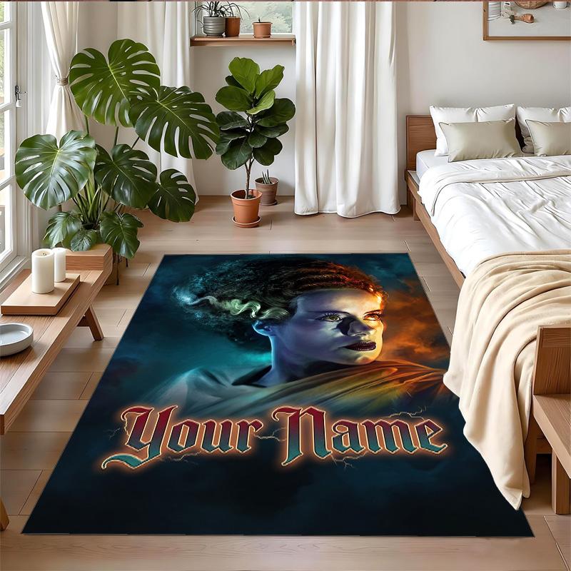Crystal Velvet Rug Custom Name Text, Soft Non Slip Floor Mat Home DecorBride of Frankenstein