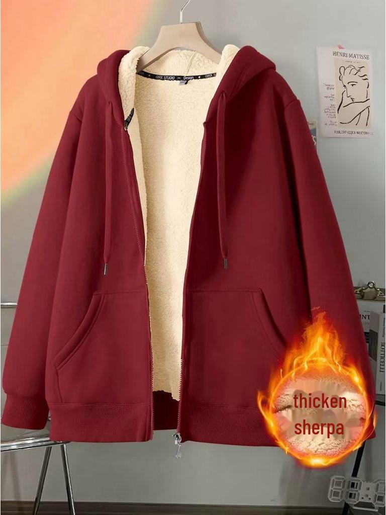 Мужской черный кардиган из овчины с капюшоном - Толстовка Heavyweight Plus Velvet для осени и зимы