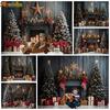 Mocsicka Christmas Tree Photography Background Gift Fireplace Home Wood Wall Decoration Baby Photo Backdrop Shooting Prop Studio
