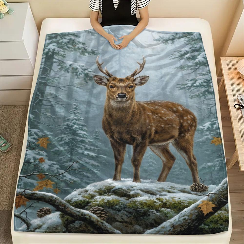 1PC Snowy Tree Haven Print FlAannel Blanket, High quality Comfortable for All Seasons, Home Decor, Warmth and Comfort