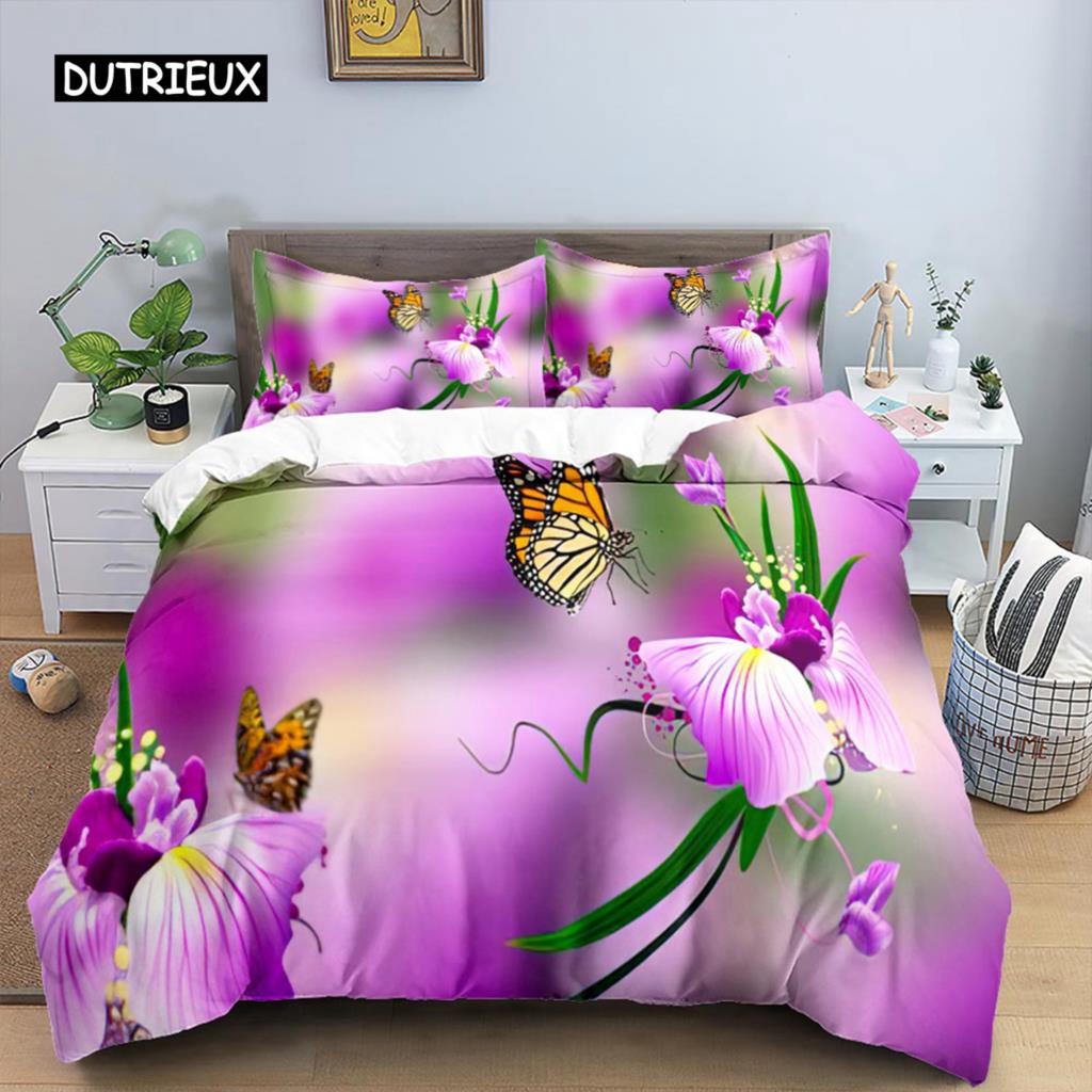 Комплект пододеяльника с бабочками Полиэстер 3D Фиолетовый комплект постельного белья с бабочками Мечтательная ночь Пододеяльник с бабочками Кинг-сайз Чехол для одеяла