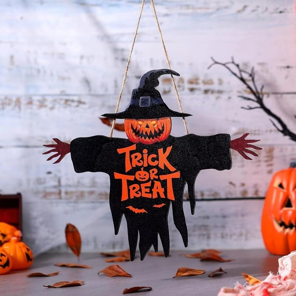 2D Halloween Wooden Sign Spooky Ghost Pumpkin DIY Halloween Wood Ornament with Rope Halloween Welcome Sign Garden Hanging Decor