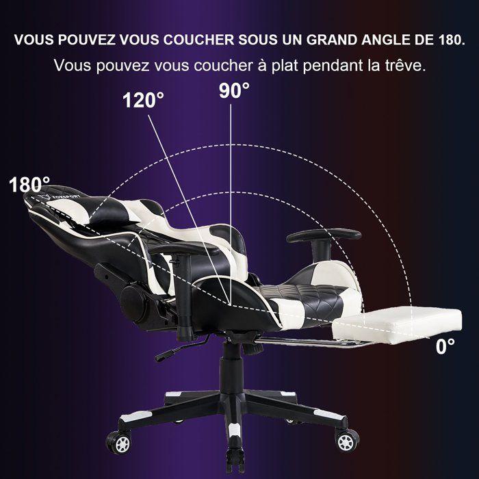 FOXSPORT Chaise Gaming, Siège De Bureau Réglable, Fauteuil Gaming Avec Repose-Pieds télescopique,Inclinable 90 °-180 °-Blanc
