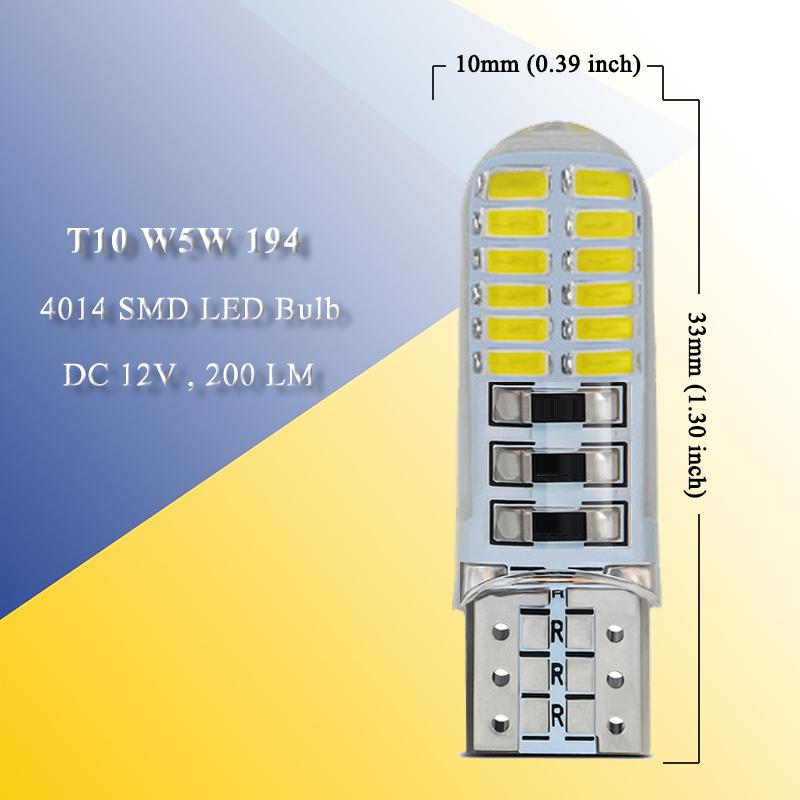 2 PCS T10 W5W LED Strobe Signal Lights 12V 4014 24-SMD 7500K White Waterproof Car Linse Plate Trunk Wedge SIde Flash Lamps