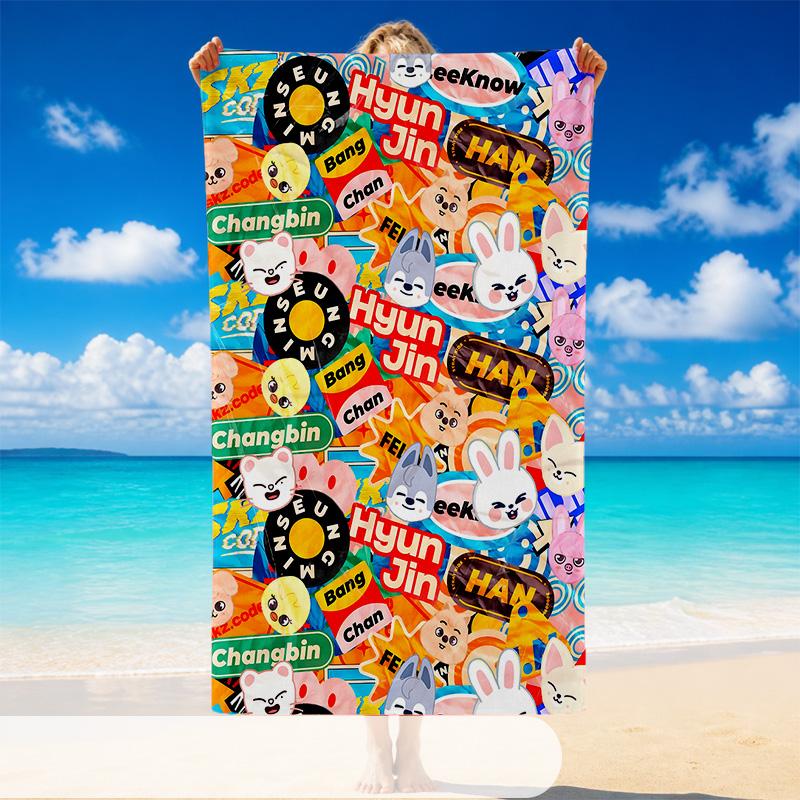 Quick Dry Beach Towel Stray Kids Pattern, Lightweight Absorbent Towel for Pool Beach Vacation Use