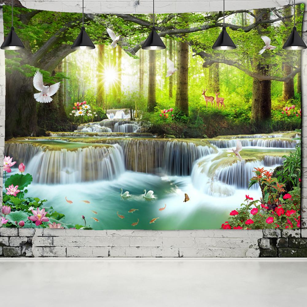 Водная Занавеска Пещера Водопад Гобелен Настенный Богемный Пейзаж Хиппи Психоделическое Искусство Домашний Декор