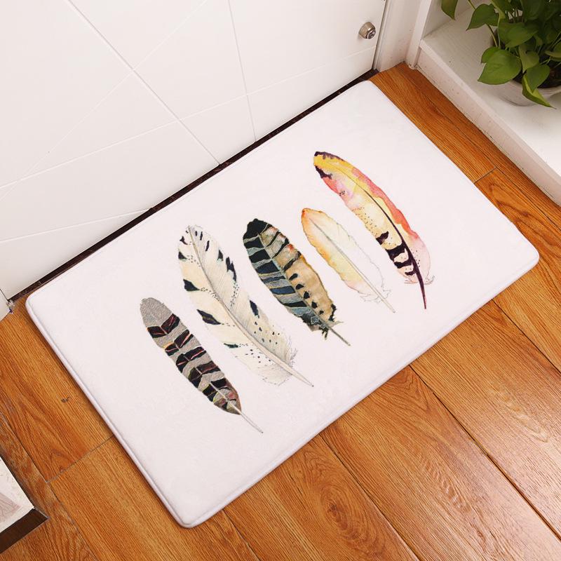 Non-slip Super Soft Carpet Color Feather Printing Bedroom Entrance Door Mat Balcony Living Room Welcome Mat