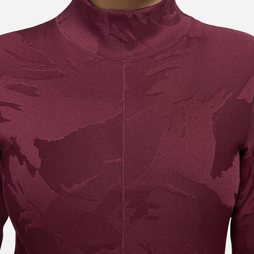 Nike Спортивная одежда Tech Pack с вышитым логотипом в технике тай-дай, облегающая футболка с длинным рукавом и высоким воротом, женские топы бордового цвета DQ6997-638