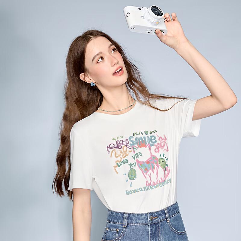 Женская футболка Betu 2026 Весна/Лето Свободного кроя с графическим принтом, короткий рукав