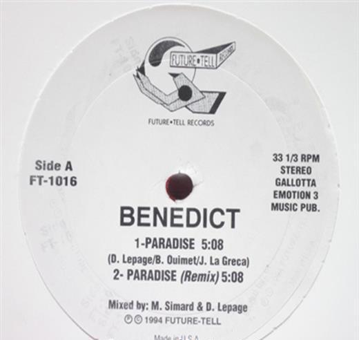 12-дюймовая пластинка BENEDICT Paradise FT1016 Future Tell 1994 Канада Танцевальная Электроника Б/у