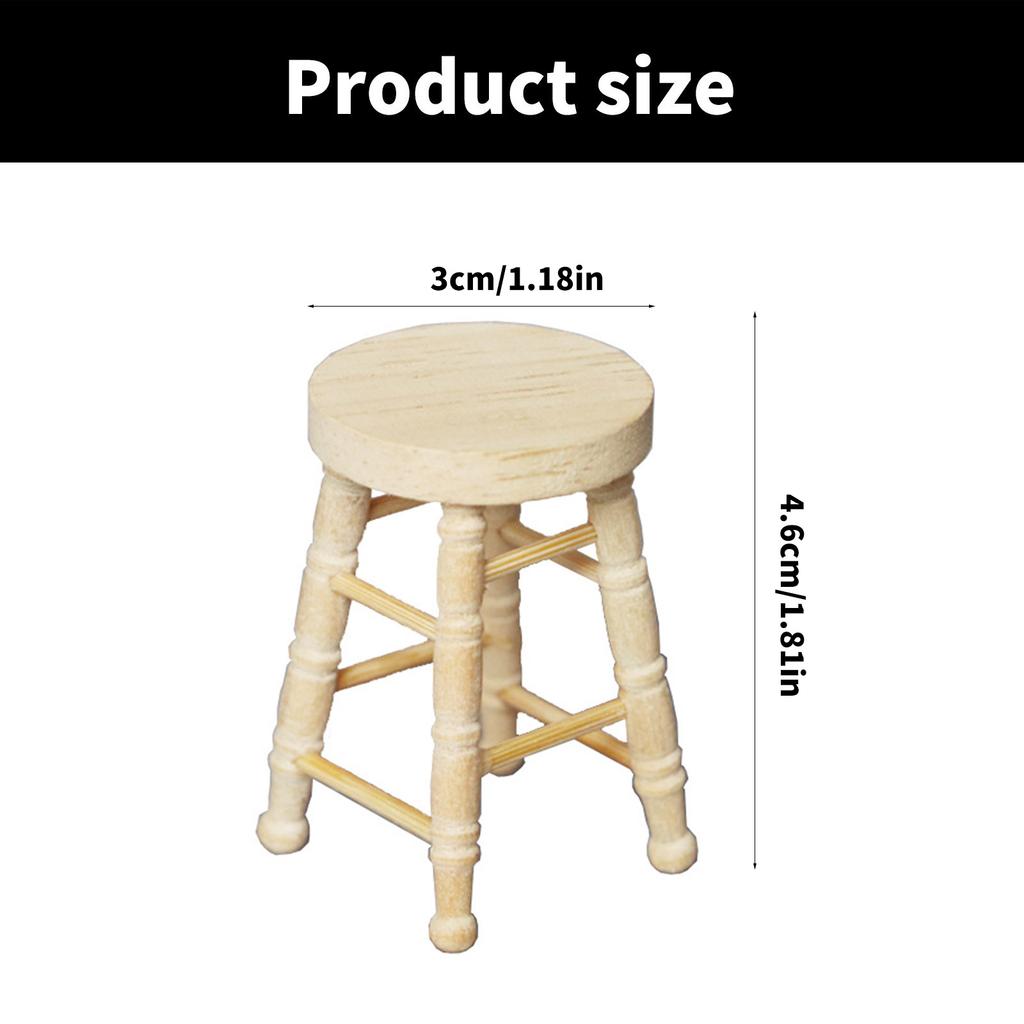 Realistic Wood Stool Zakka Realistic Pretend Play for Role Display Round Top Stool Model Vintage Stool 1:12 Doll House