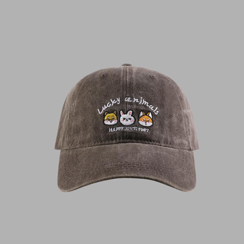 Washed retro hat women's new cartoon animal embroidered baseball cap sweet sunshade duck tongue