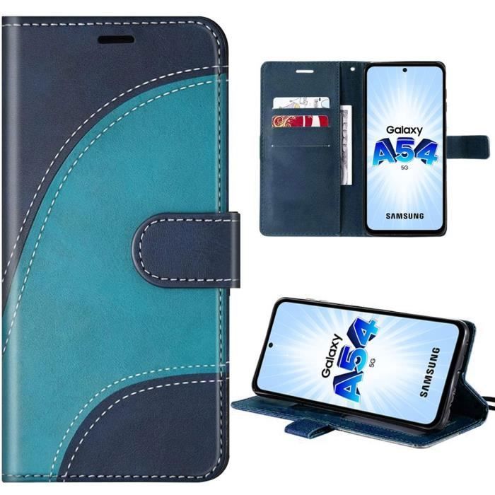 Защитный чехол для Samsung Galaxy A54 5G - BOOLING - Синий узор «Сплетенная волна» - С держателем для карт и подставкой
