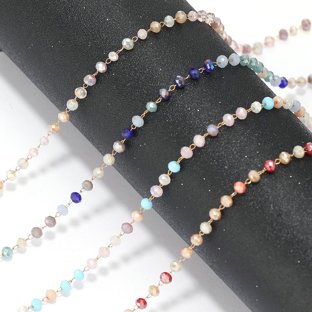 1 Meter Stainless Steel Colorful Glass Beads Chains DIY Jewelry Making Necklace Findings Bracelets Accessories Anklet Supplies