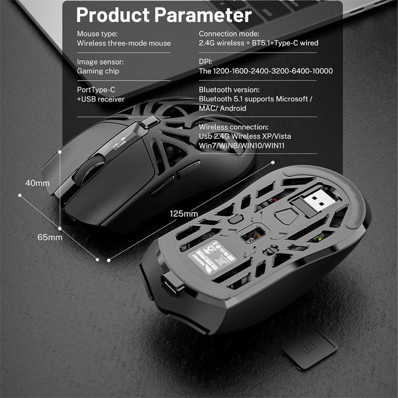 Игровая мышь Smailwolf Rs8 Bluetooth Беспроводная Три режима Легкая Полая конструкция 1K Возврат Компьютер Длительное время работы от аккумулятора
