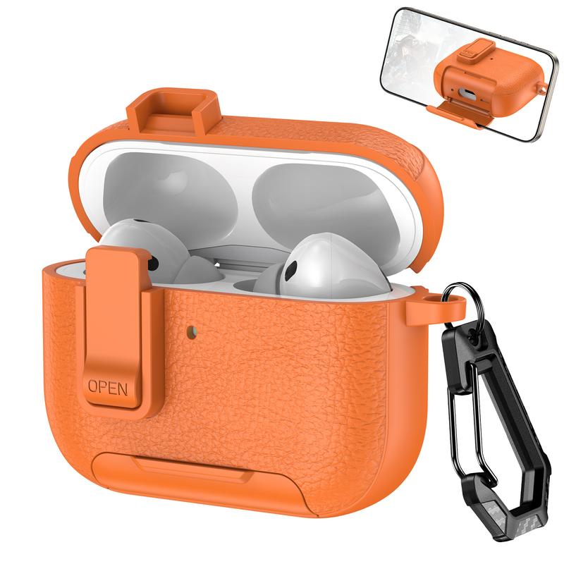 Чехол для AirPods 4 с кожаной текстурой, матовый чехол для наушников с подставкой для телефона, чехол для Bluetooth-гарнитуры для AirPods Pro 3 2 1, противоударный зарядный кейс для наушников