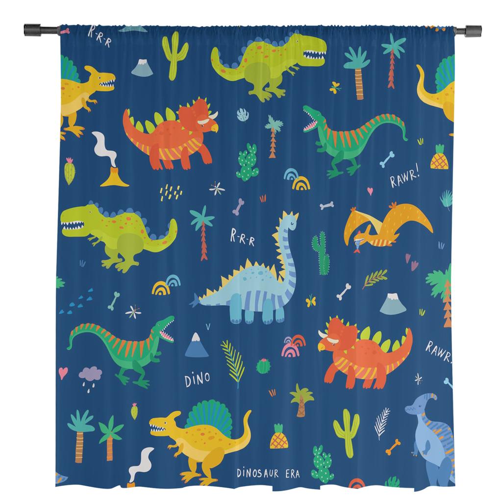 Красочные мультяшные динозавры синие прозрачные шторы для гостиной, окна, тюлевые шторы для спальни, кухни, украшения дома, вуаль, шторы