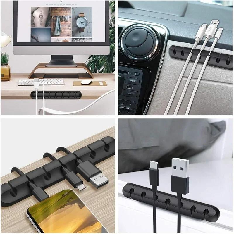 Силиконовый органайзер для USB-кабелей, намотка для зарядного кабеля USB, настольные зажимы для организации, держатель для кабелей для мыши, наушников, аксессуаров