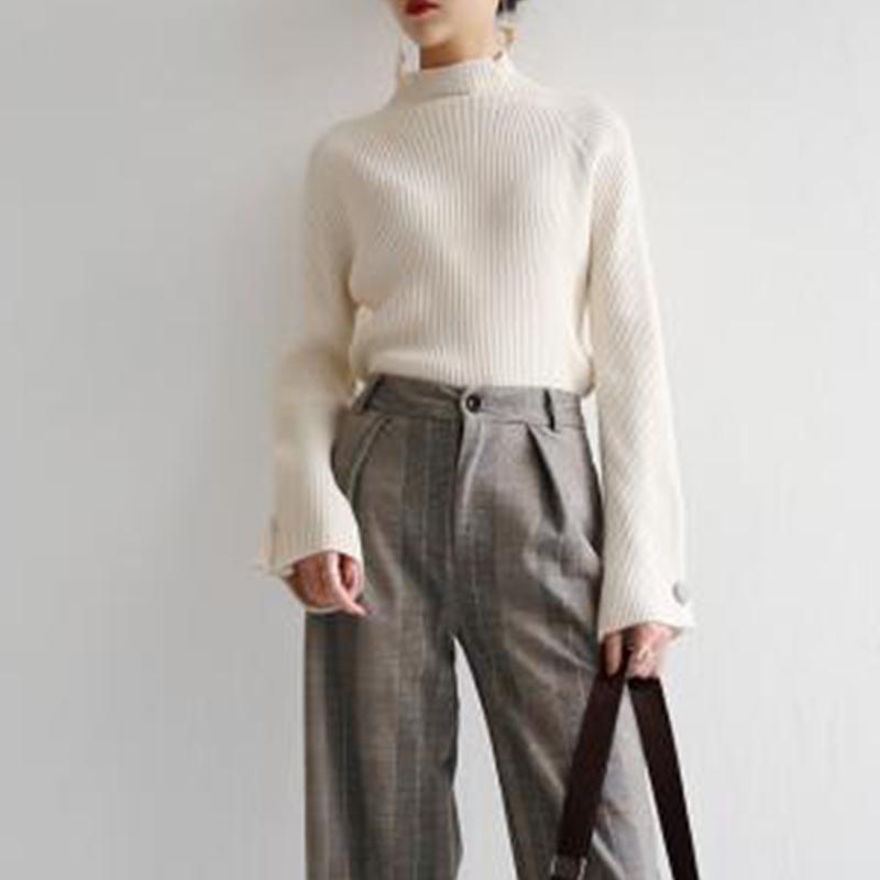 Женский свободный вязаный свитер с длинным рукавом и полуводолазкой