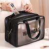 Custom Fashion Letter Large Capacity Water Resistant Makeup Bag Sets Women's Cosmetic PVC Double Handles Zipper Pouch