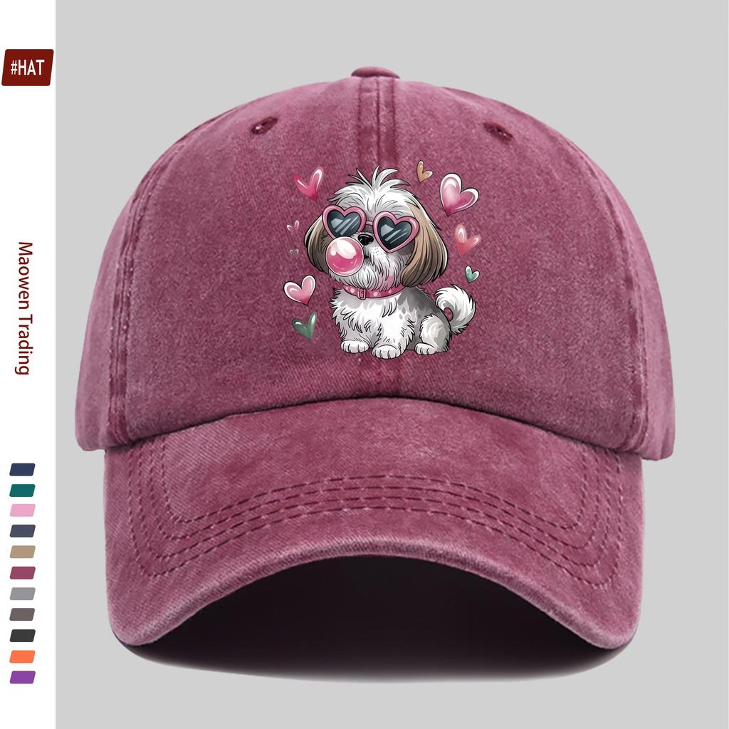 pc Cute Bulldog with HeartShaped Fashion Glasses Print Baseball Cap with Love Heart Print Design Sun Hat Comfortable And Light