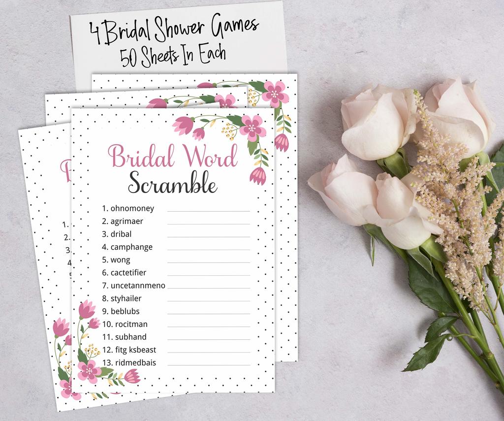 Inkdotpot Floral Bridal Shower Games Set Of 4(50 Sheets Each) W   Miss To Mrs Gold Banner Fun Bachelorette Party Games Set