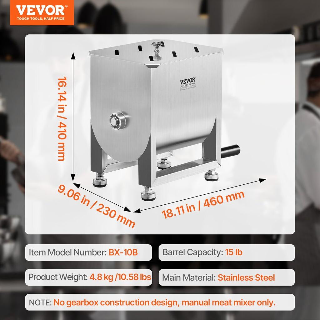 Manual Meat Mixer 15L Fixed Tank Mixing Max 15LB for Meat Sausage Mixer