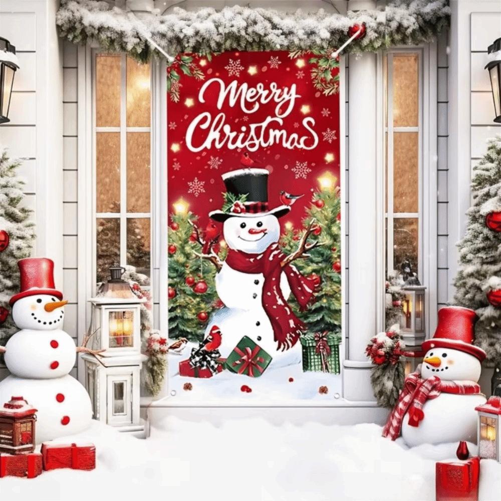 Rectangular Christmas Door Cover Perforated Strap Fastening Xmas Door Curtain Decoration Outdoor