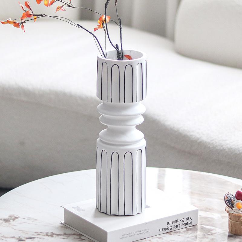 Современные европейские черно-белые полосатые вазы, простые украшения для дома, тумба под телевизор в прихожей, римская колонна, держатель для цветов